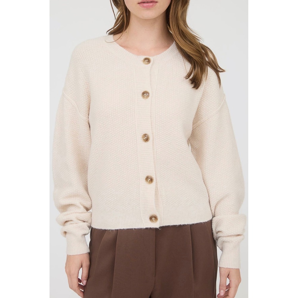 Blu Pepper Cream Waffle Knit Button Front Cardigan Sweater Womens L